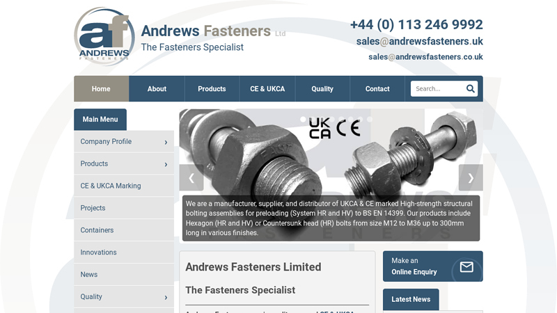 Andrews Fasteners Ltd - UKCA & CE Marked Bolts, Nuts, Washers, Fasteners and Fixings