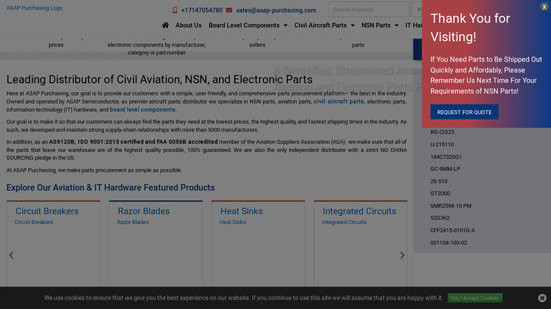 Leading Distributor of Aircraft Electronics, NSN, Computer Parts