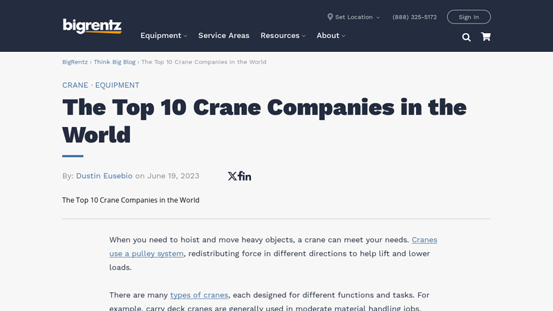 Image of The Top 10 Crane Companies in the World | BigRentz