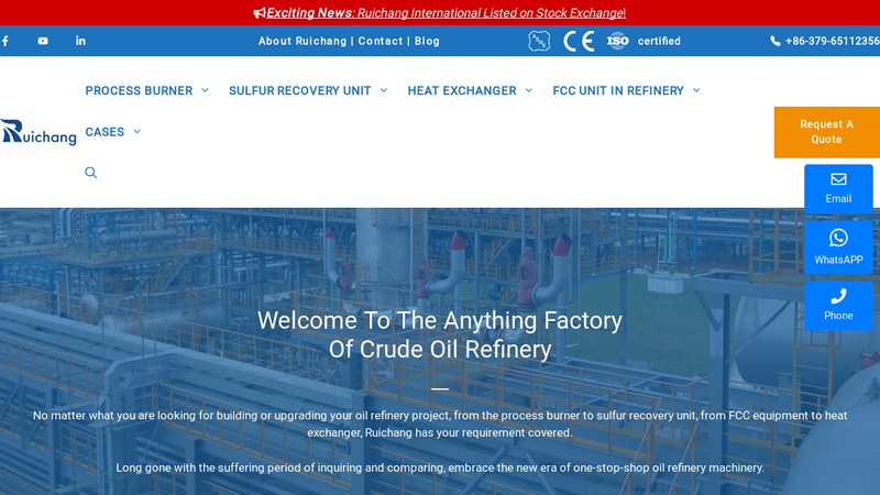 Petroleum Refinery Equipment | Burners, SRU, FCC, Heat Exchanger | Ruichang