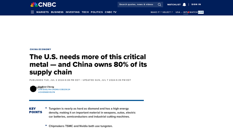 Image of U.S. needs more tungsten. China is a major supplier of the critical metal