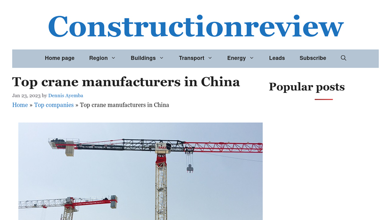 Image of Top crane manufacturers in China