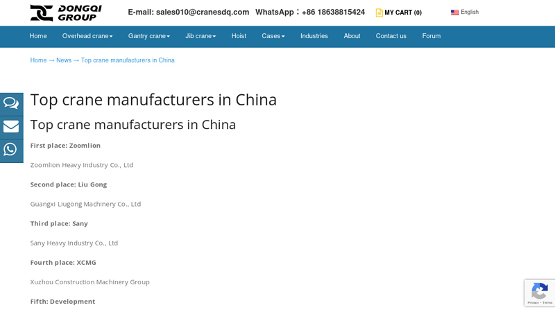 Image of Top crane manufacturers in China