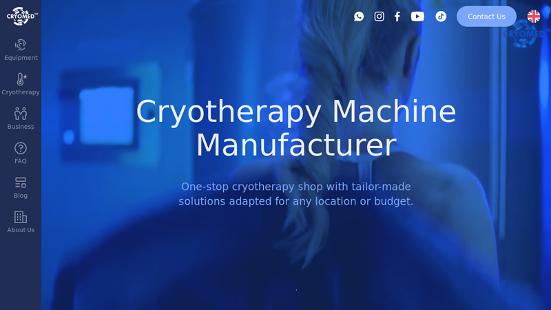 Full range of nitrogen-fed cryotherapy machines by Cryomed. Open-top cryotherapy cabins, walk-in cryochambers, spot cryogenic blowers, mobile cryotherapy machines in stock.Tailor-made solutions adapted for any space or budget.  Cryosaunas Worldwide