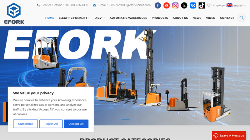 Eforkgroup: Electric Forklift,1 Ton Electric Stacker,AGV Automatic Guided Vehicle