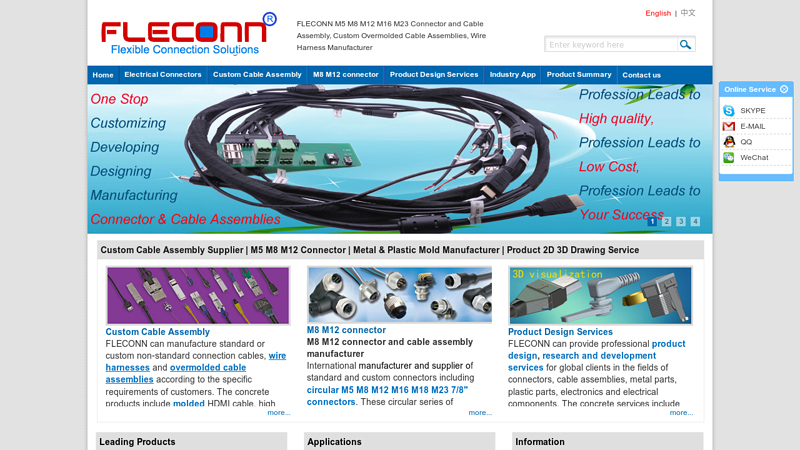 FLECONN M5 M8 M12 M16 M23 Connector and Cable Assembly, Custom Overmolded Cable Assemblies, Wire Harness Manufacturer