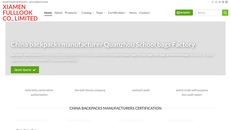 China backpacks manufacturer Quanzhou School bags Factory