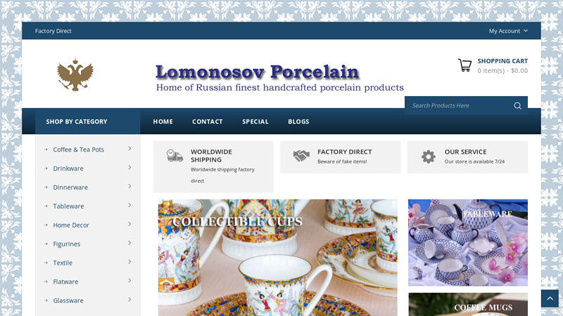 Lomonosov Porcelain Tableware and Figurines | Buy Best Porcelain Factory Direct