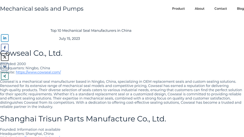 Image of Top 10 Mechanical Seal Manufacturers in China