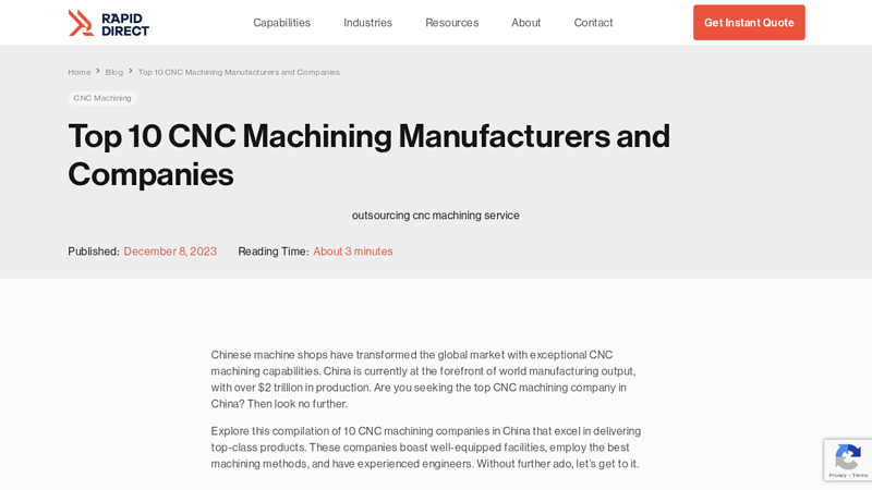 Image of Top10 CNC Machining Manufacturers and Companies | RapidDirect