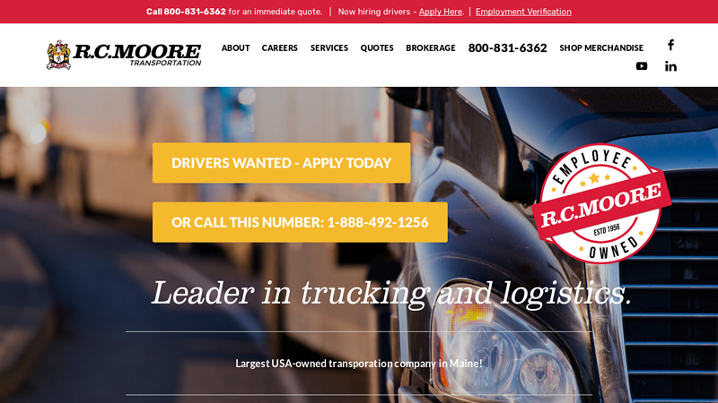 R.C. Moore Trucking - serving the East Coast from Maine to Florida and more.