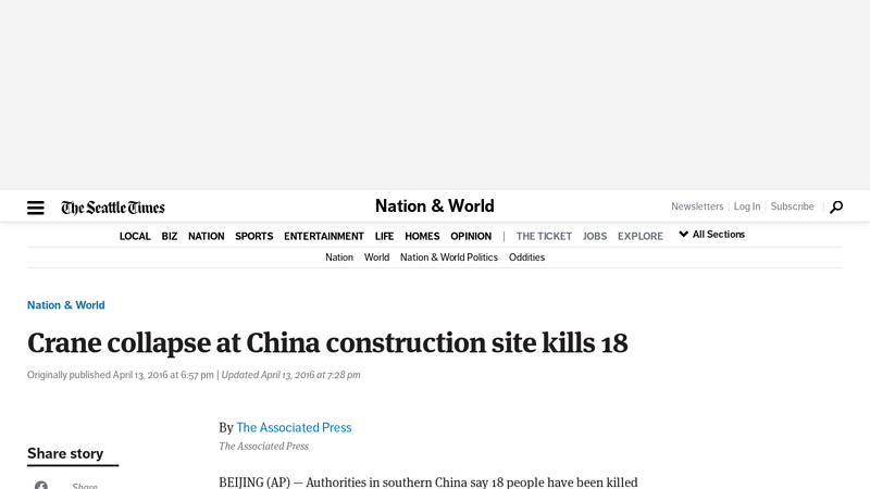 Image of Crane collapse at China construction site kills 18