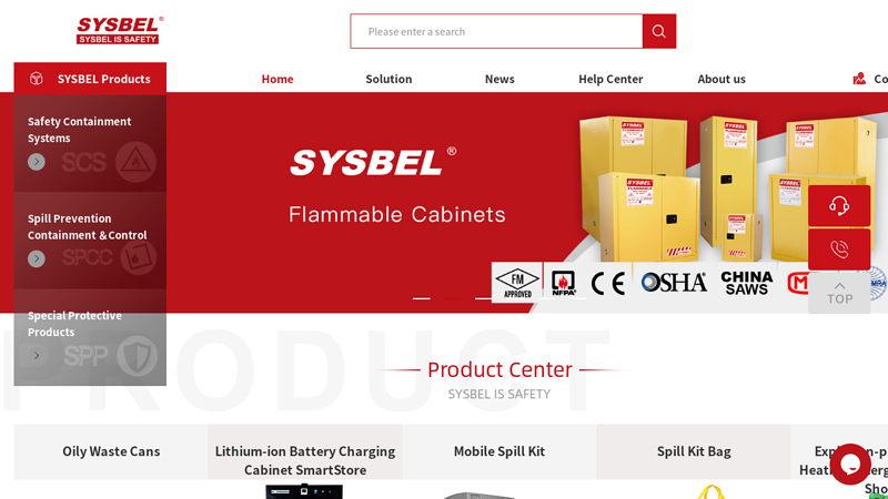 SYSBEL Chinese Manufacturer of Saftey cabinet, Spill pallet, Spill kit, Safety shower, Eyewash station