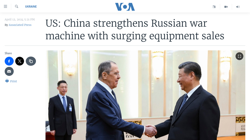 Image of US: China strengthens Russian war machine with surging equipment sales