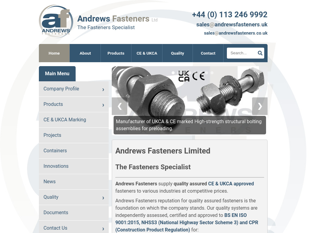 Andrews Fasteners Ltd - UKCA & CE Marked Bolts, Nuts, Washers, Fasteners and Fixings