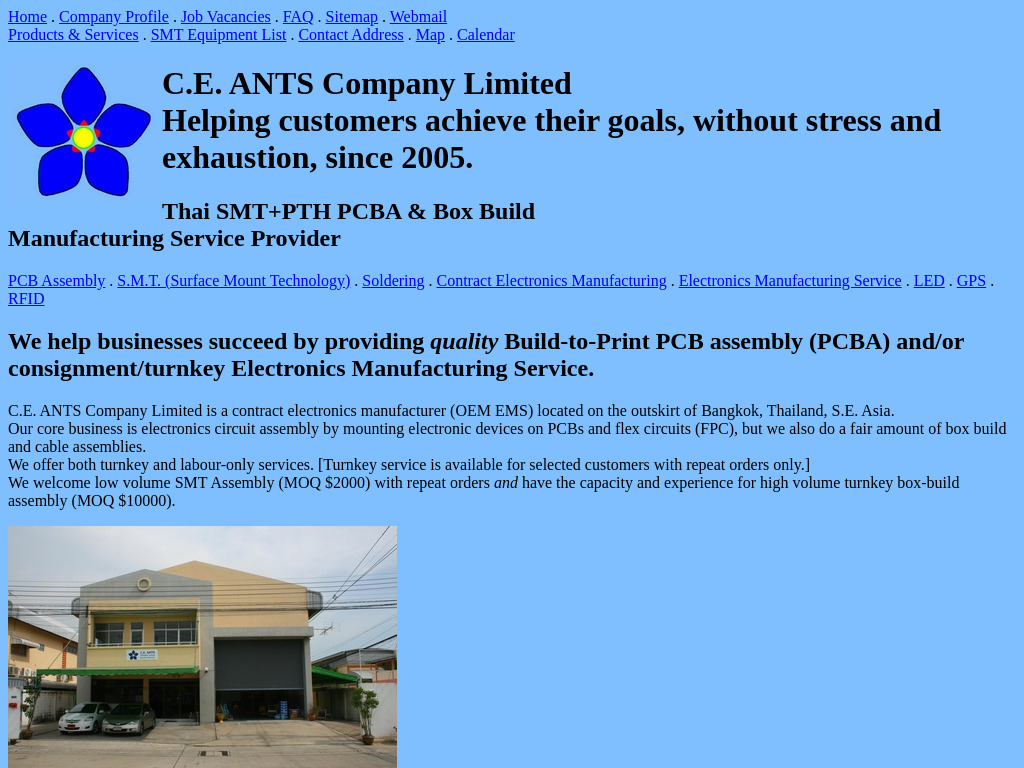 C.E. ANTS Thailand is an electronics manufacturing service company in Bangkok providing fast SMT PCB assembly for Thai and overseas customers on consignment and turnkey basis.