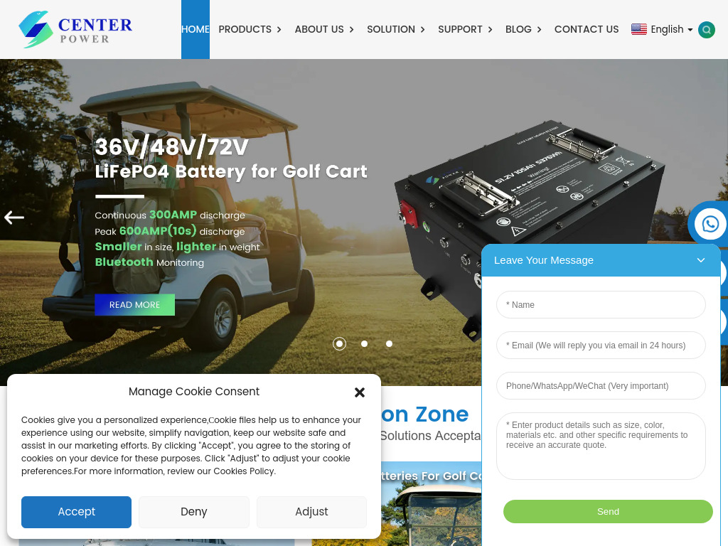 High Current LiFePO4 Lithium Golf Cart Battery - Center Power Battery