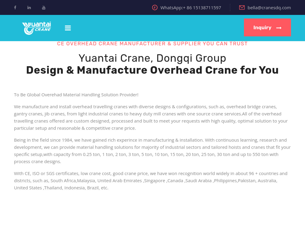 Overhead Crane, Gantry Crane & Jib Crane Design & Manufacture - Overhead Travelling Crane