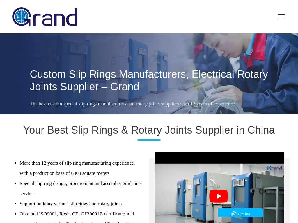 Custom Slip Rings Manufacturers, Electrical Rotary Joints Supplier - Grand