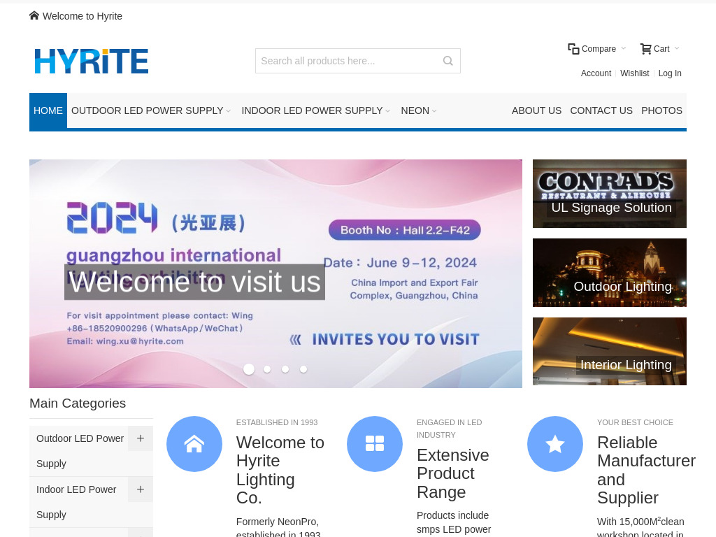 Hyrite Lighting Co. (NeonPro) Home Page - Hyrite - Manufacturer of LED Driver, LED Power Supply, Neon Power Supply, Light Box or Channel Letter LED Module, outdoor waterproof