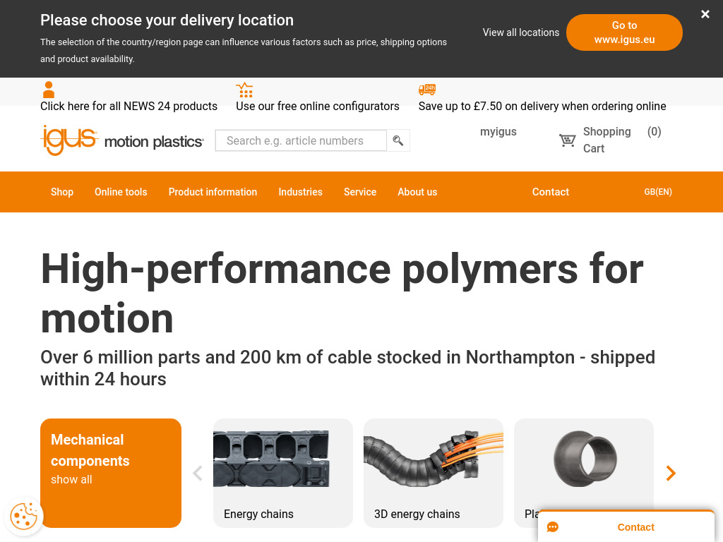 Energy Chains, polymer bearings, flexible cable, & linear slides