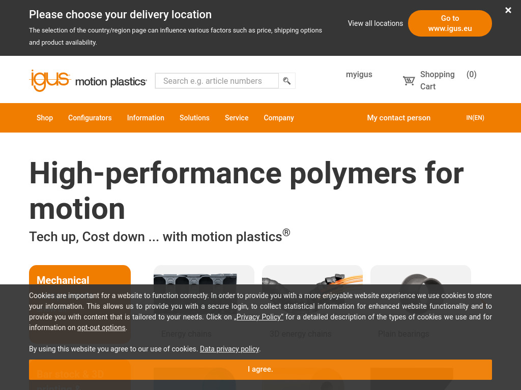 energy chains, polymer bearings, flexible cable, & linear slides