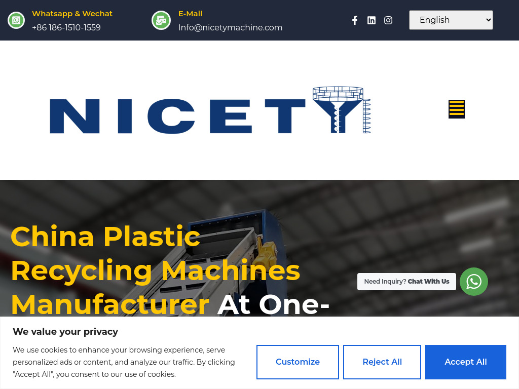 China Plastic Recycling Machines Manufacturer - NICETY MACHINE