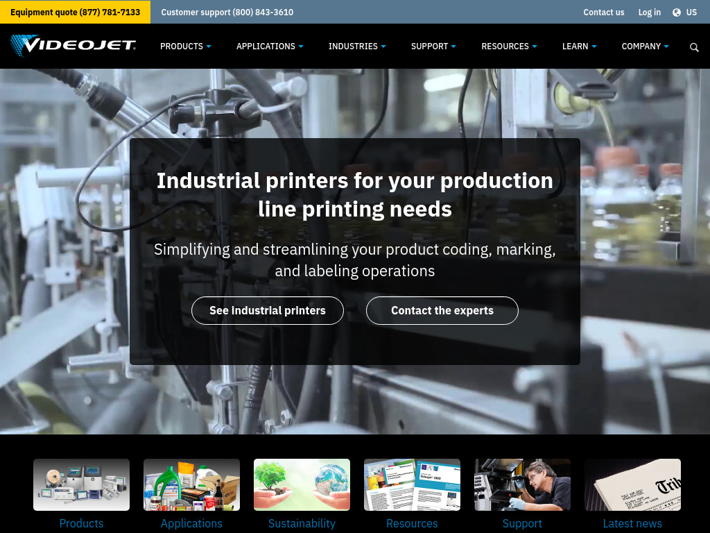 Industrial Printers, Laser Marking, Continuous Inkjet, Label Applicators, Industrial Coding C Videojet US